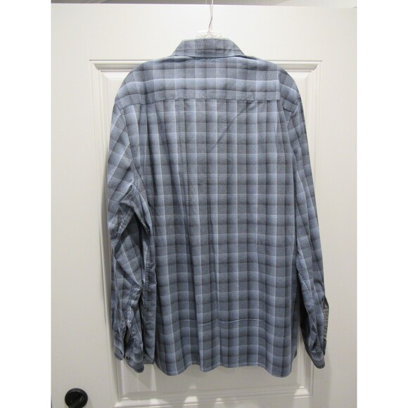 32 Bar Blues Abstract Check Plaid Gray Blue Button Down Shirt Long Sleeve Men XL - Picture 9 of 11
